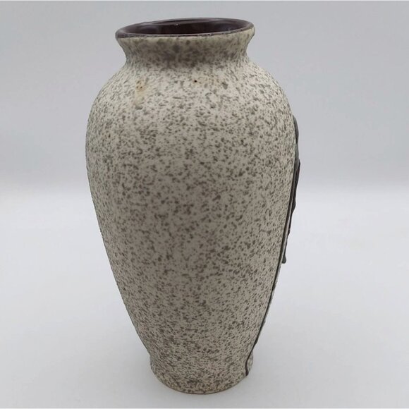 Vintage MCM Feather Art Pottery Vase Sand Textured Stylized Floral Modernist - Picture 4 of 7